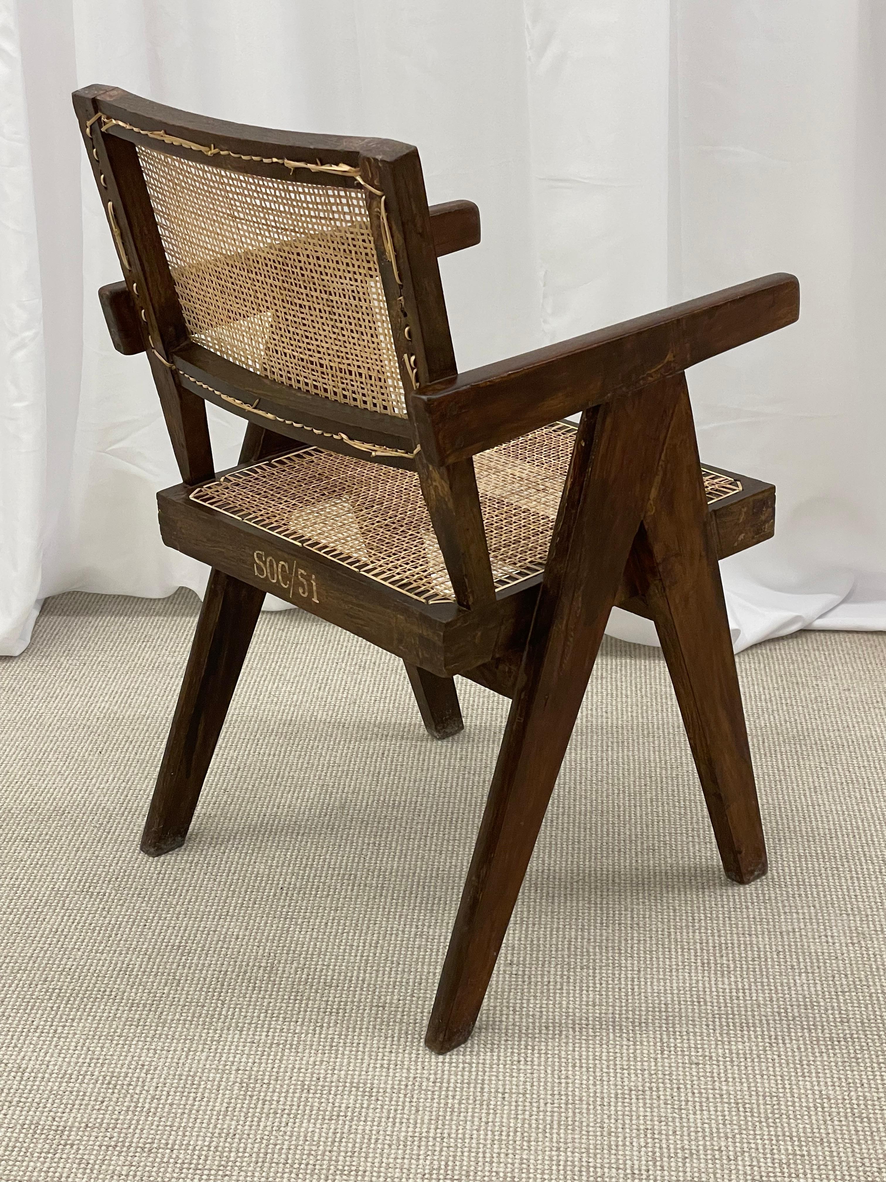Pair of Mid-Century Modern Pierre Jeanneret Office Chairs, Authentic In Good Condition In Stamford, CT