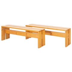 Pair of Mid-Century Modern Pine Benches by Charlotte Perriand for Les Arcs