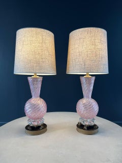 Pair of Mid-Century Modern Pink Murano Table Lamps by Barovier & Toso