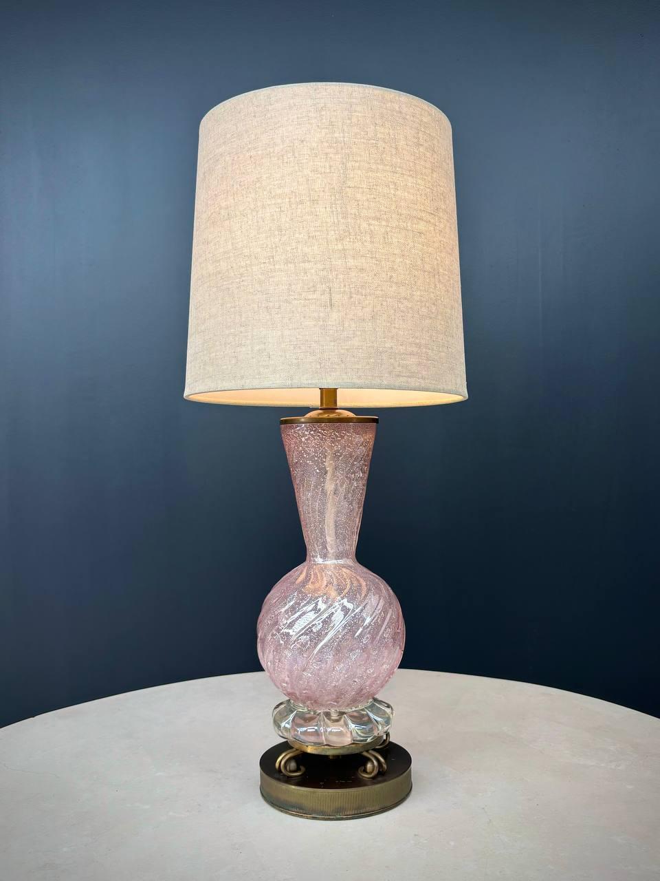 American Pair of Mid-Century Modern Pink Murano Table Lamps by Barovier & Toso For Sale