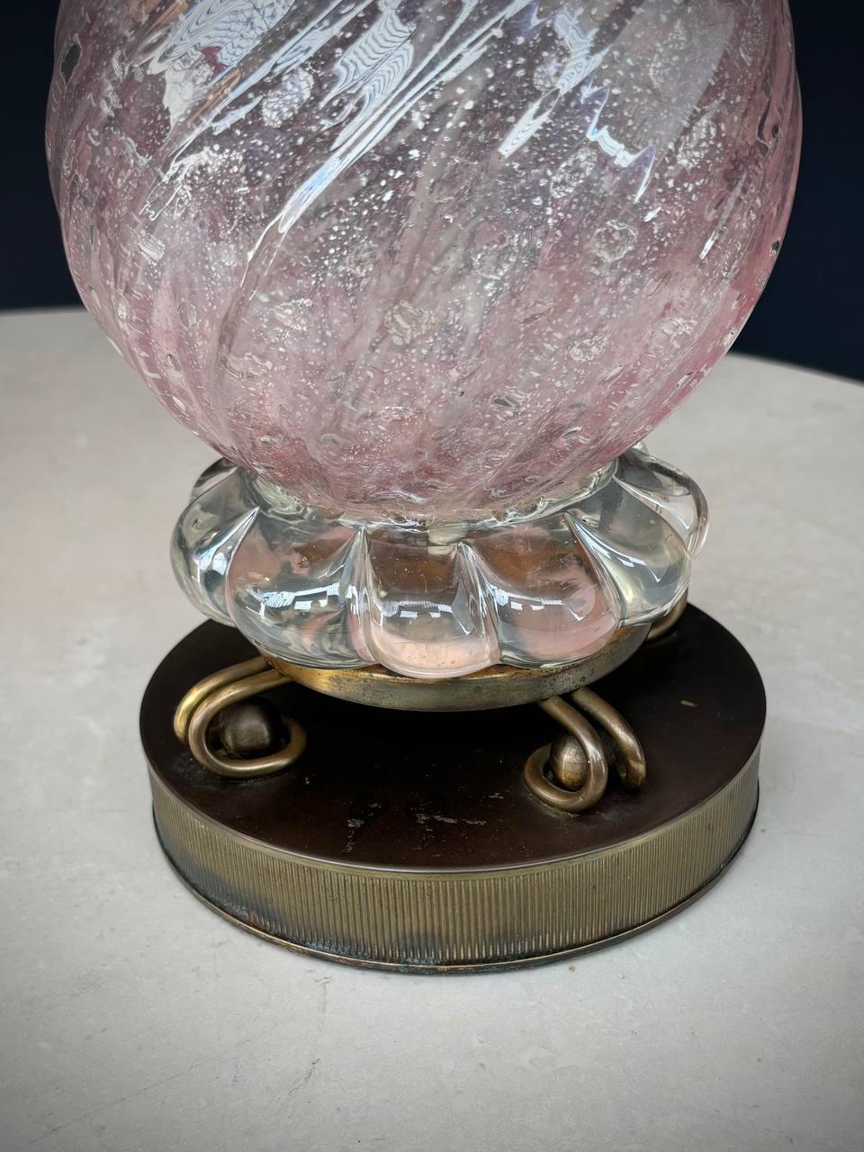 Pair of Mid-Century Modern Pink Murano Table Lamps by Barovier & Toso For Sale 3