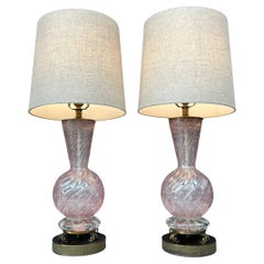 Vintage Pair of Mid-Century Modern Pink Murano Table Lamps by Barovier & Toso