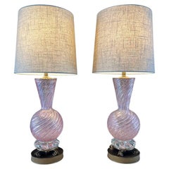 Pair of Mid-Century Modern Pink Murano Table Lamps by Barovier & Toso
