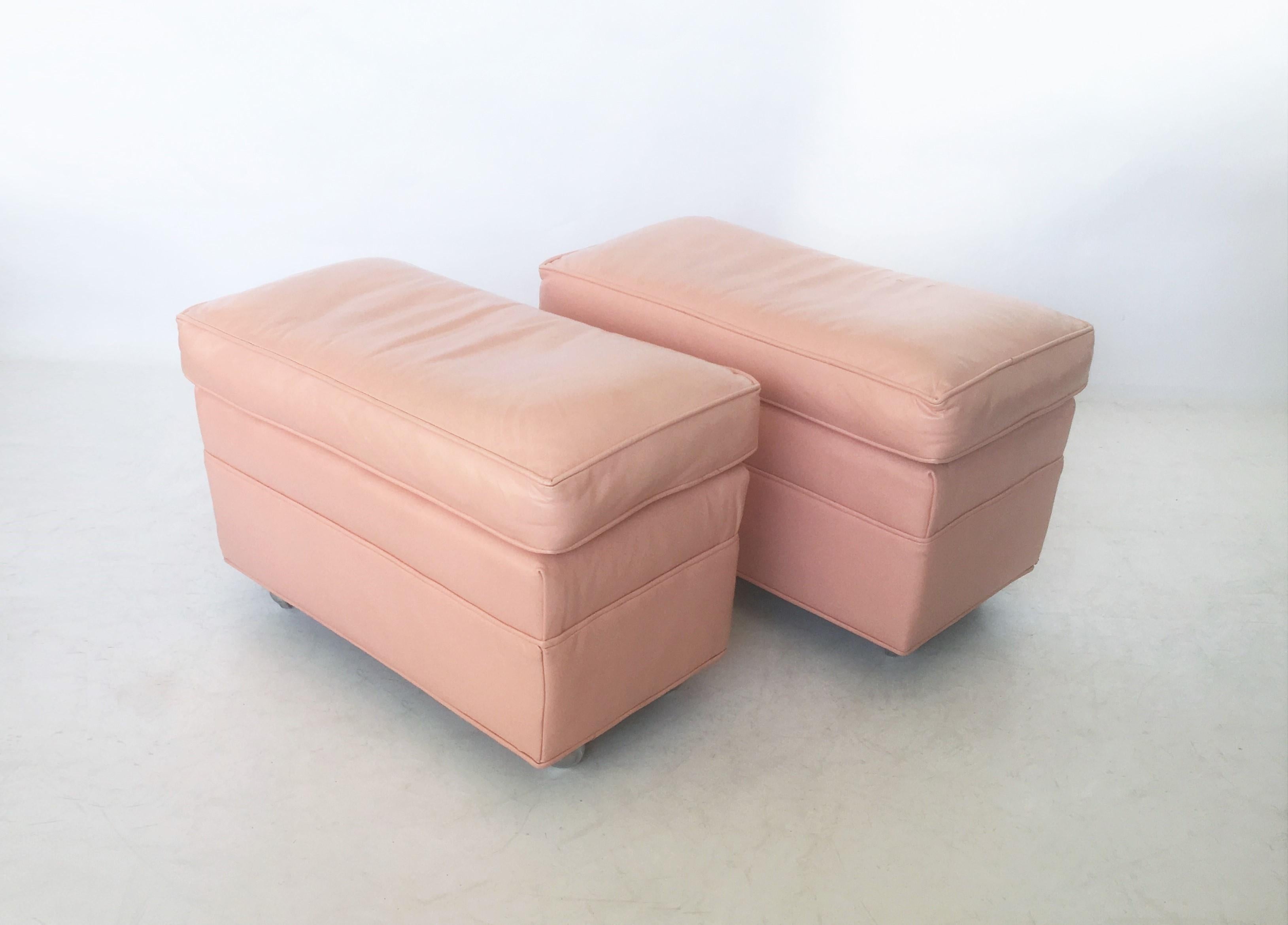 pink leather ottoman