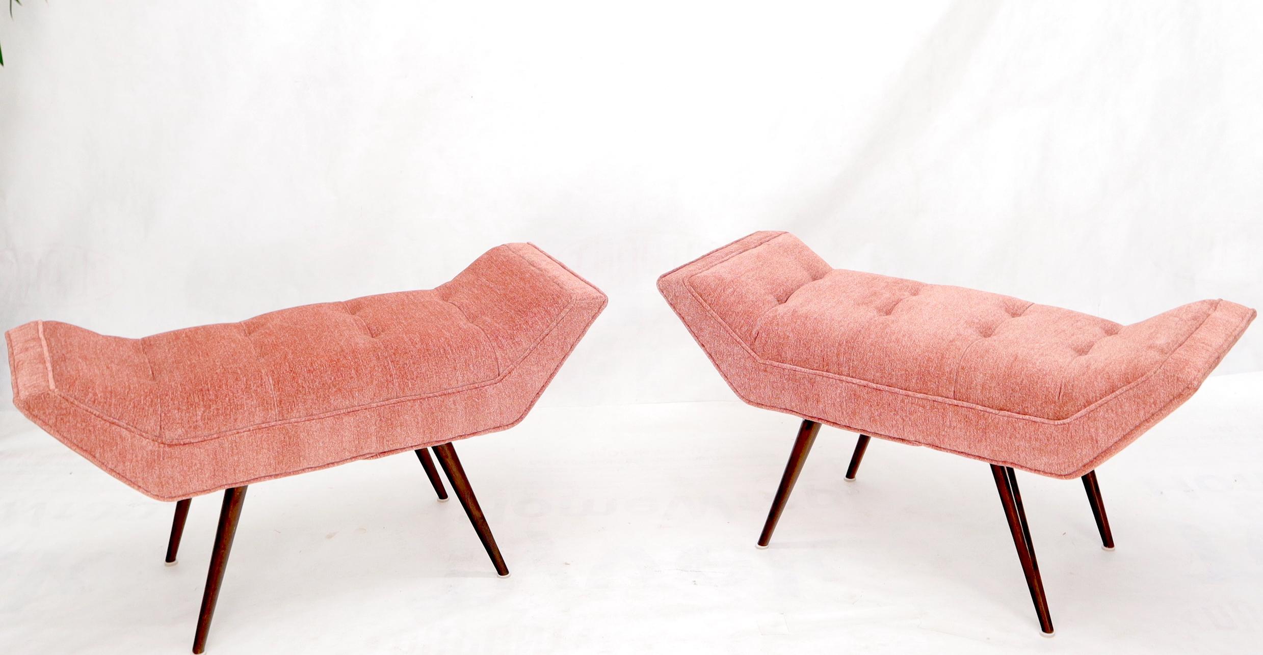 Pair of newly upholstered Italian style Mid-Century Modern dowel leg benches.