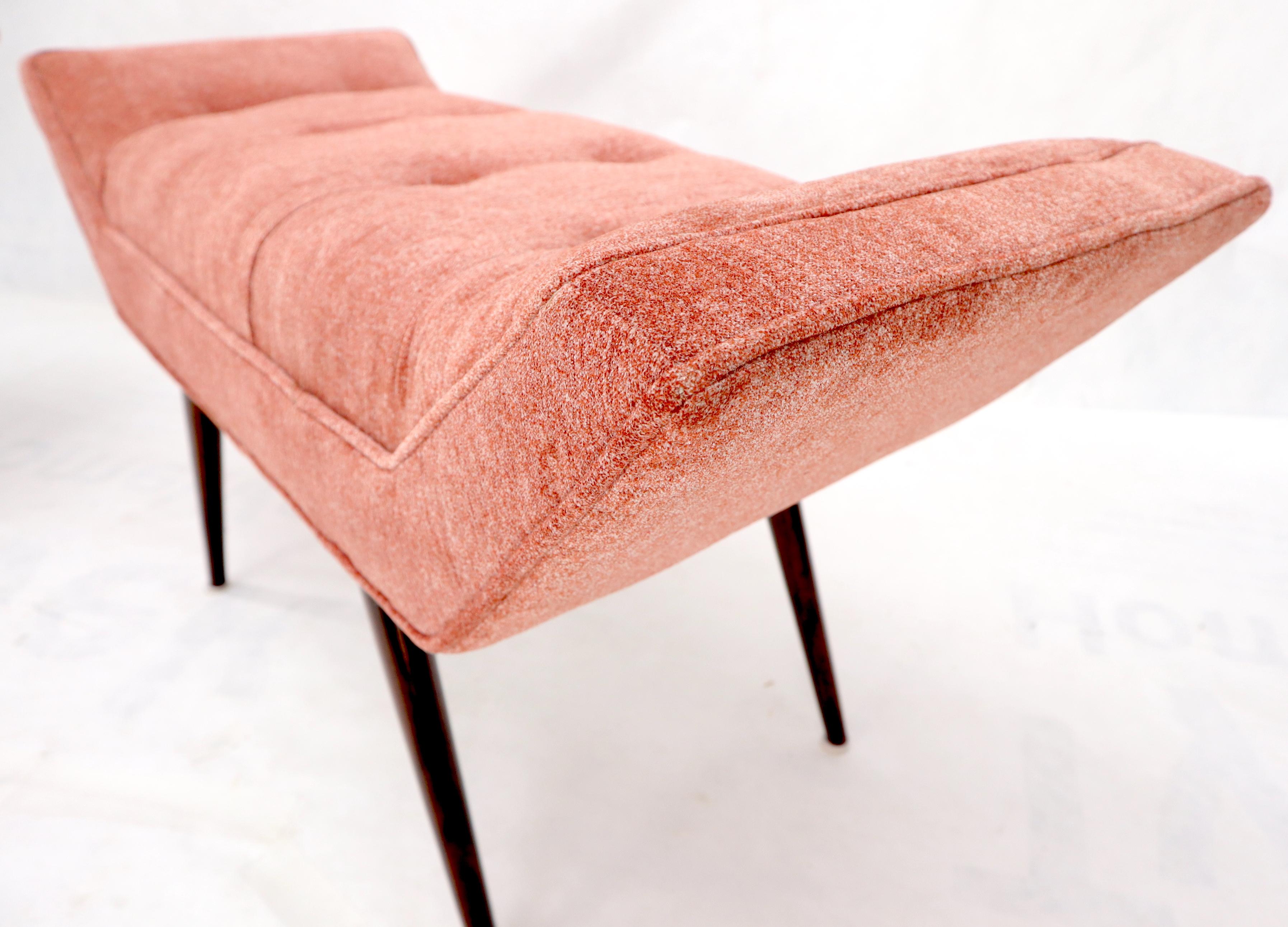 Pair of Mid-Century Modern Pink Velvet Upholstery Dowel Legs Benches For Sale 2