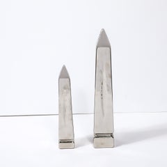 Pair of Mid-Century Modern Platinum Plated Obelisk Sculptures Signed Jaru