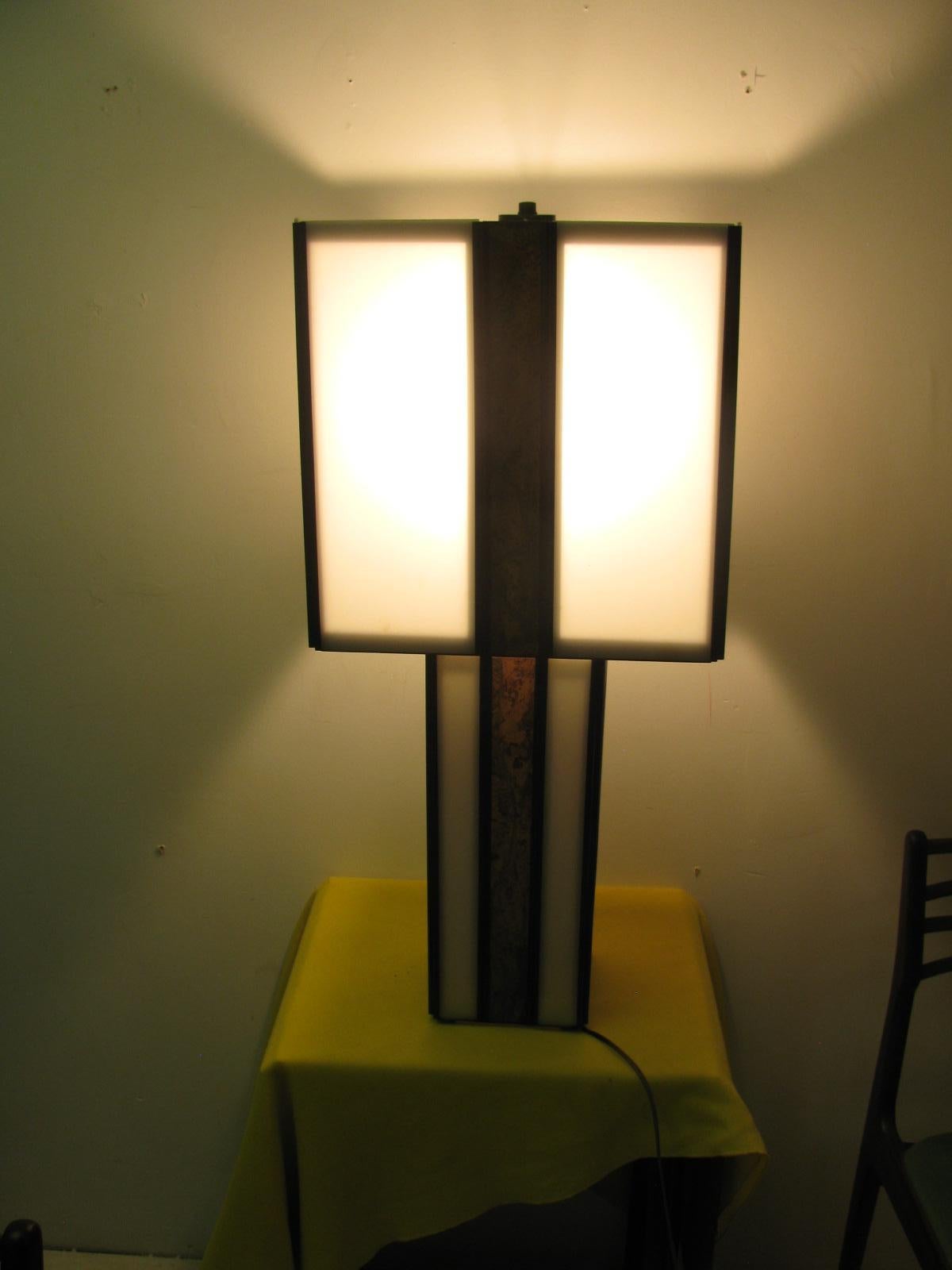 Steel Pair of Mid-Century Modern Plexi with Cork Table Lamps For Sale