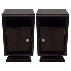 Pair of Mid-Century Modern Plinth Base Ebonized Walnut Nightstands / End Tables