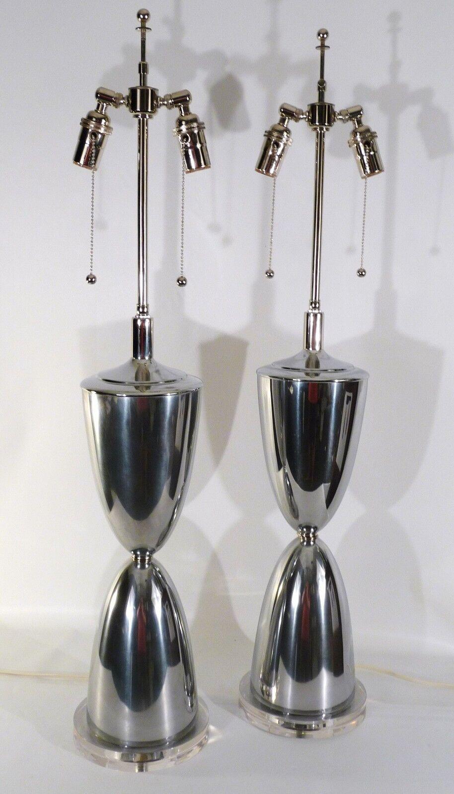 Pair of Mid-Century Modern Polished Aluminum & Lucite Architectural Table Lamps 2