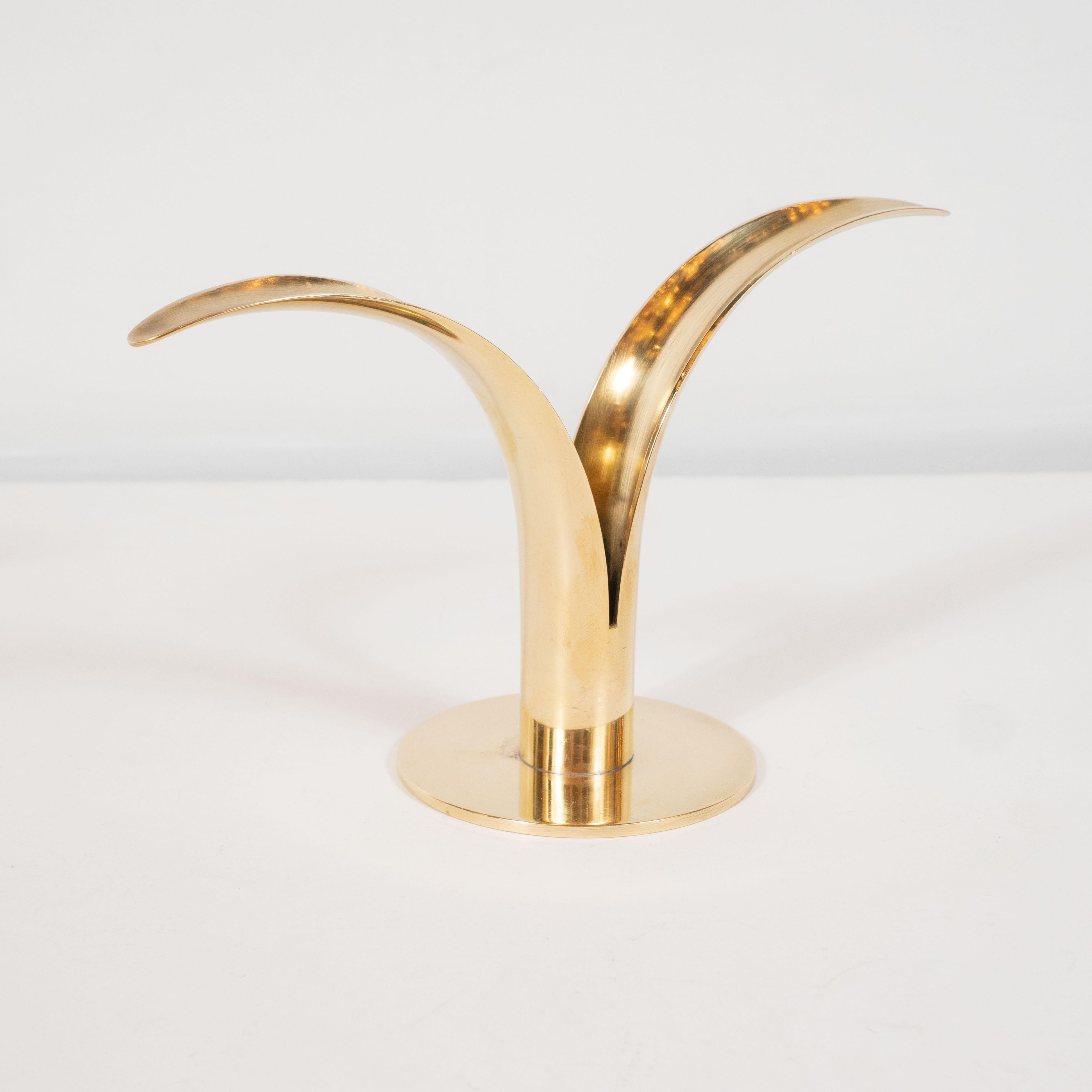 Swedish Pair of Mid-Century Modern Polished Brass Lily Candleholders by Konst of Sweden For Sale