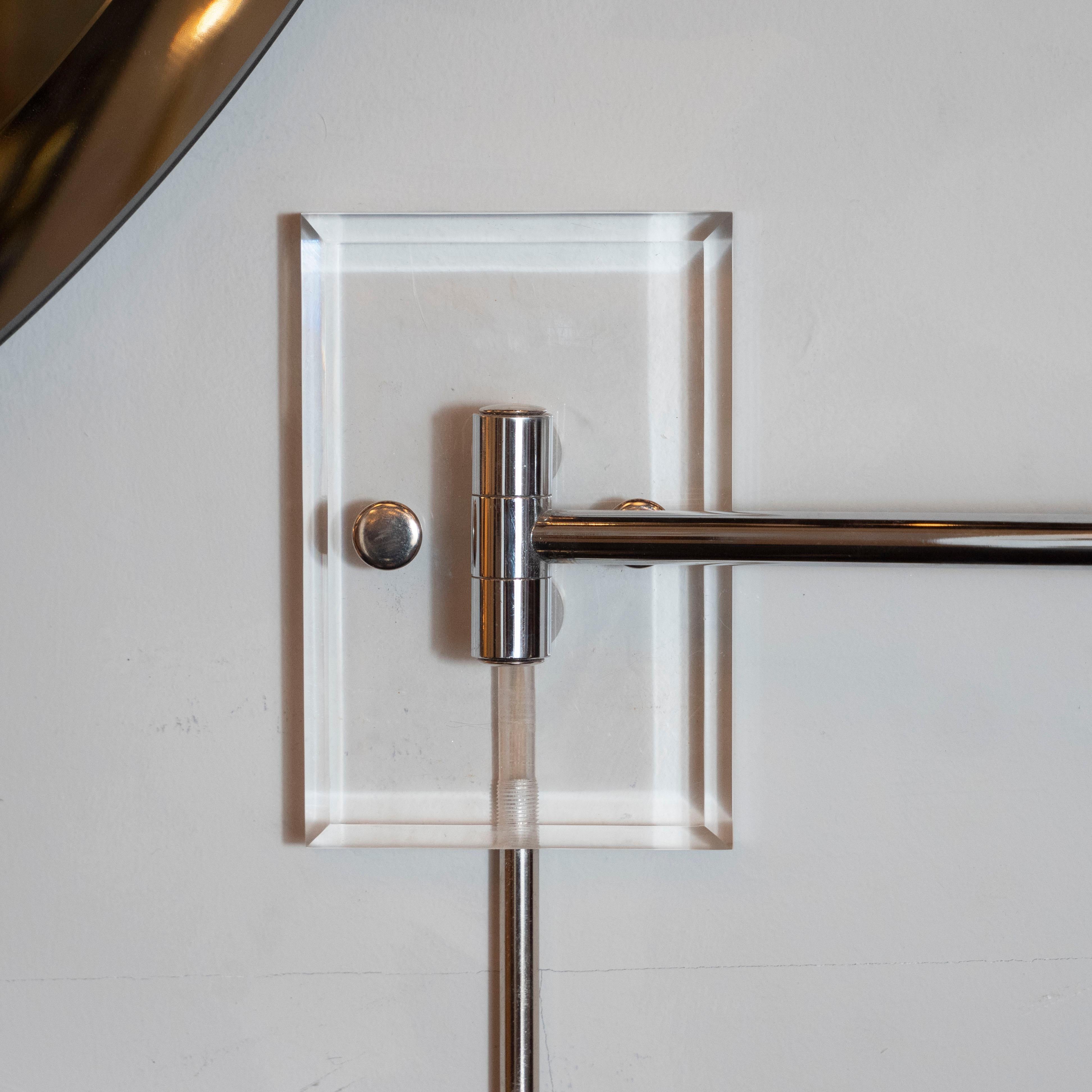 Late 20th Century Pair of Mid-Century Modern Polished Chrome and Lucite Swing Arm Sconces