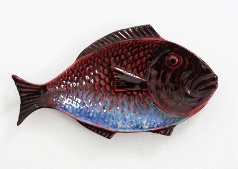 Pair of MidCentury Modern Portuguese Red and Yellow Glazed Ceramic