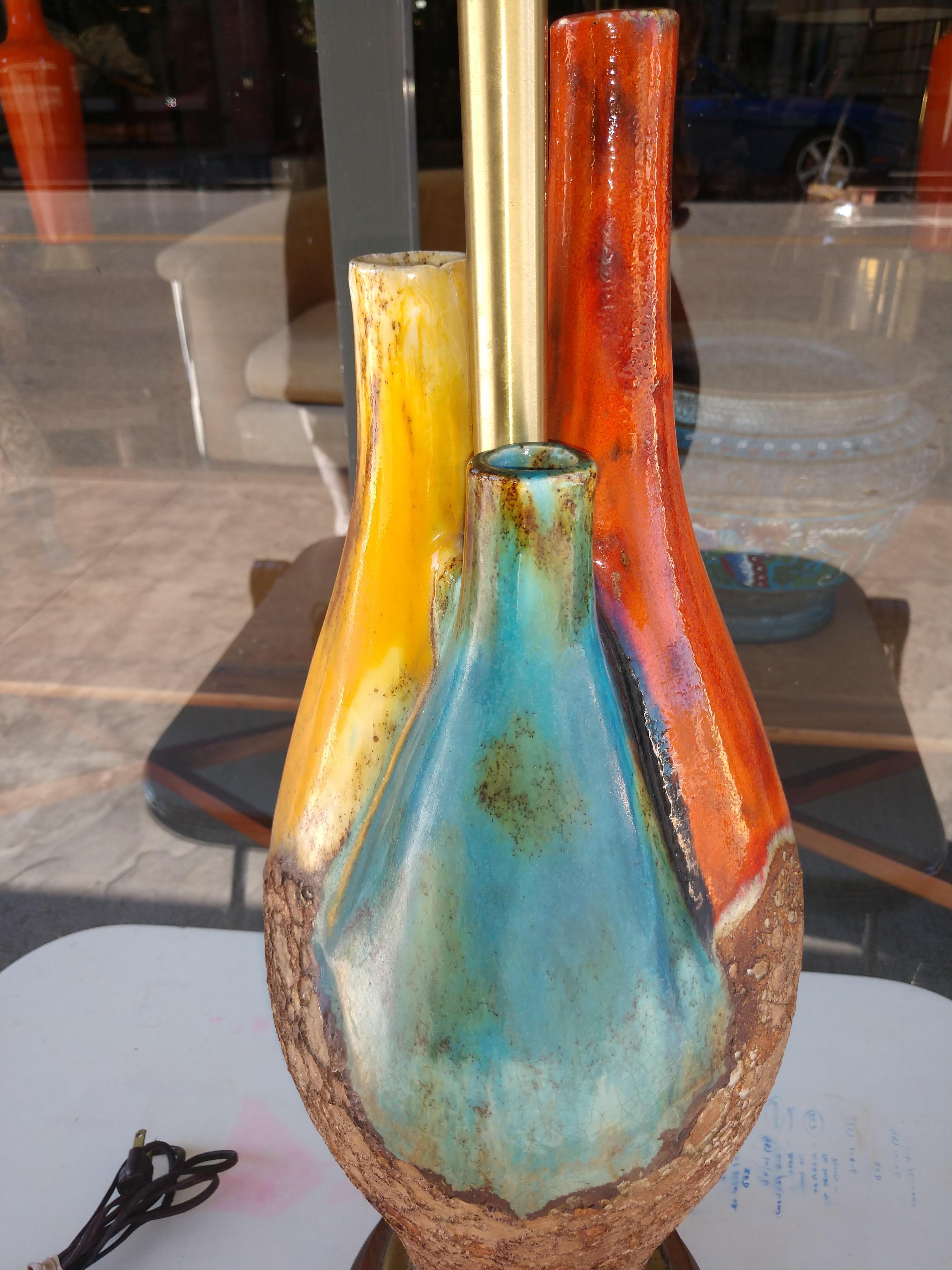 Pair of Mid-Century Modern Pottery Lamps in a TRI Bottle Form 1