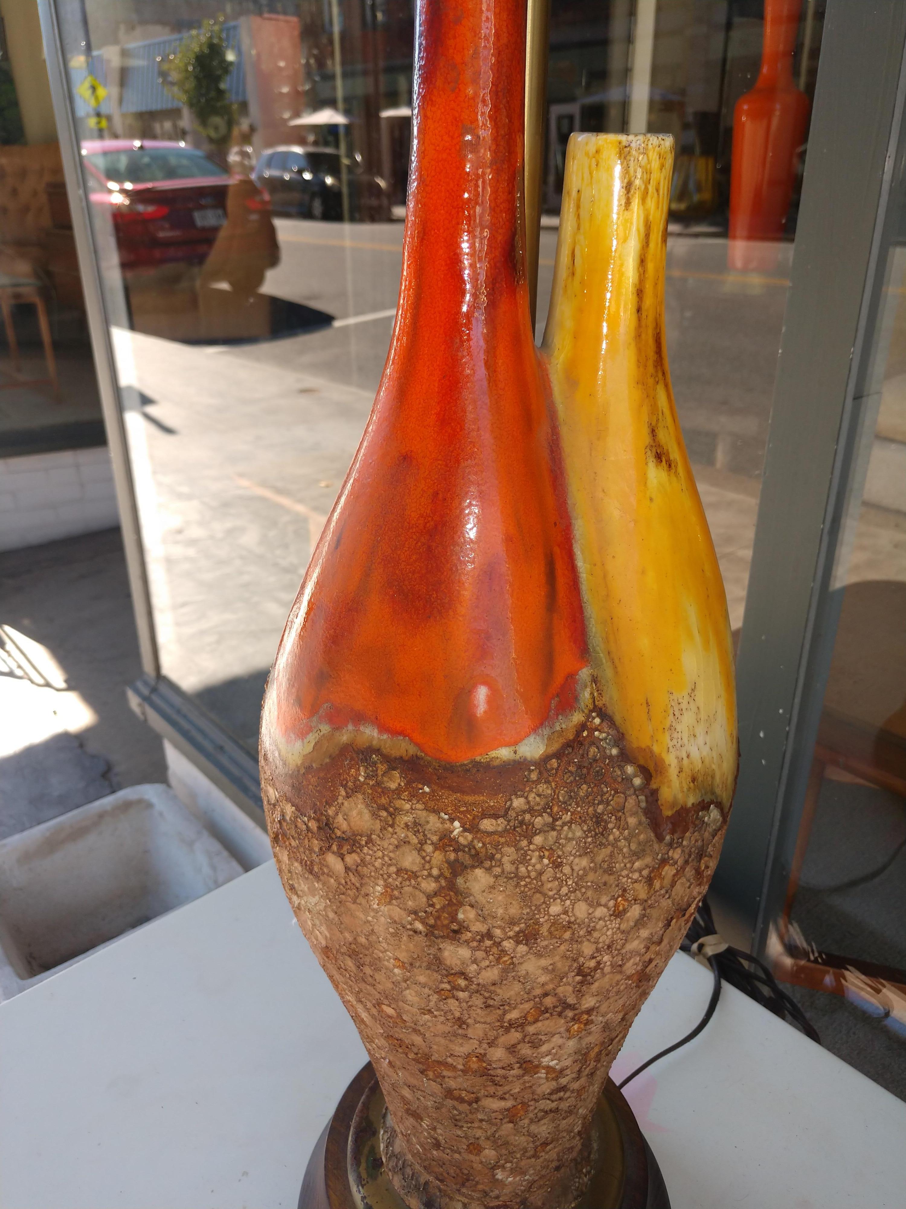 Pair of Mid-Century Modern Pottery Lamps in a TRI Bottle Form 2