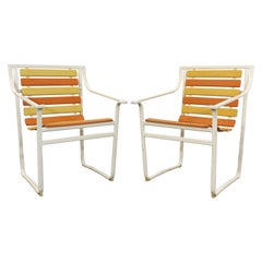 Pair of Mid-Century Modern Rare Samsonite Outdoor Patio Steel Tube Armchairs