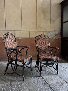pair of mid-century modern rattan and cane chairs, Italy