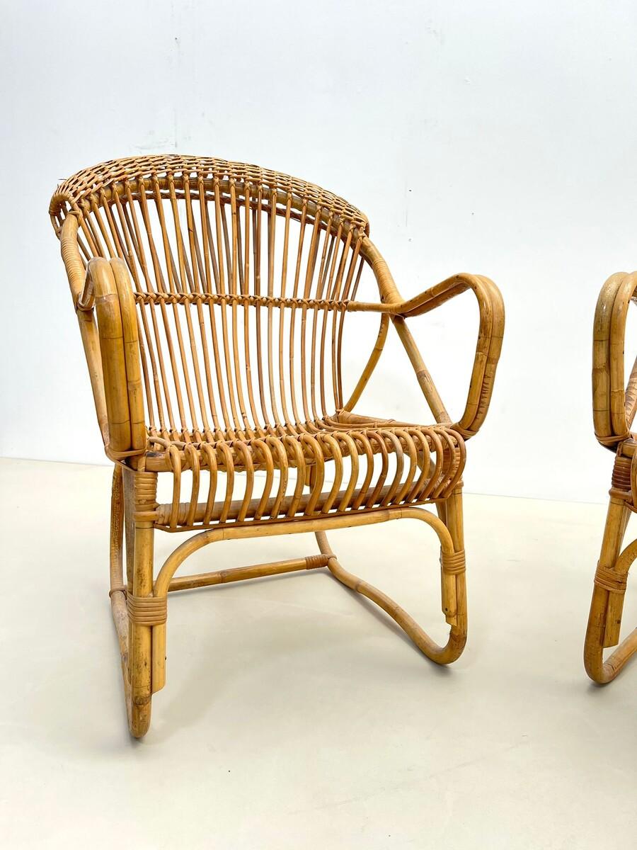 Pair of Mid-Century Modern Rattan Armchairs, Italy, 1960s For Sale 5