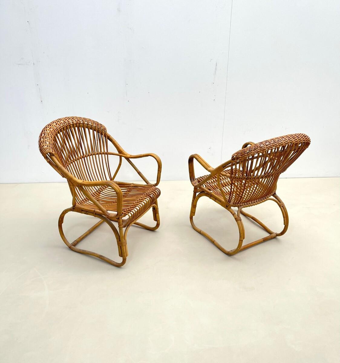 Pair of Mid-Century Modern Rattan Armchairs, Italy, 1960s For Sale 6
