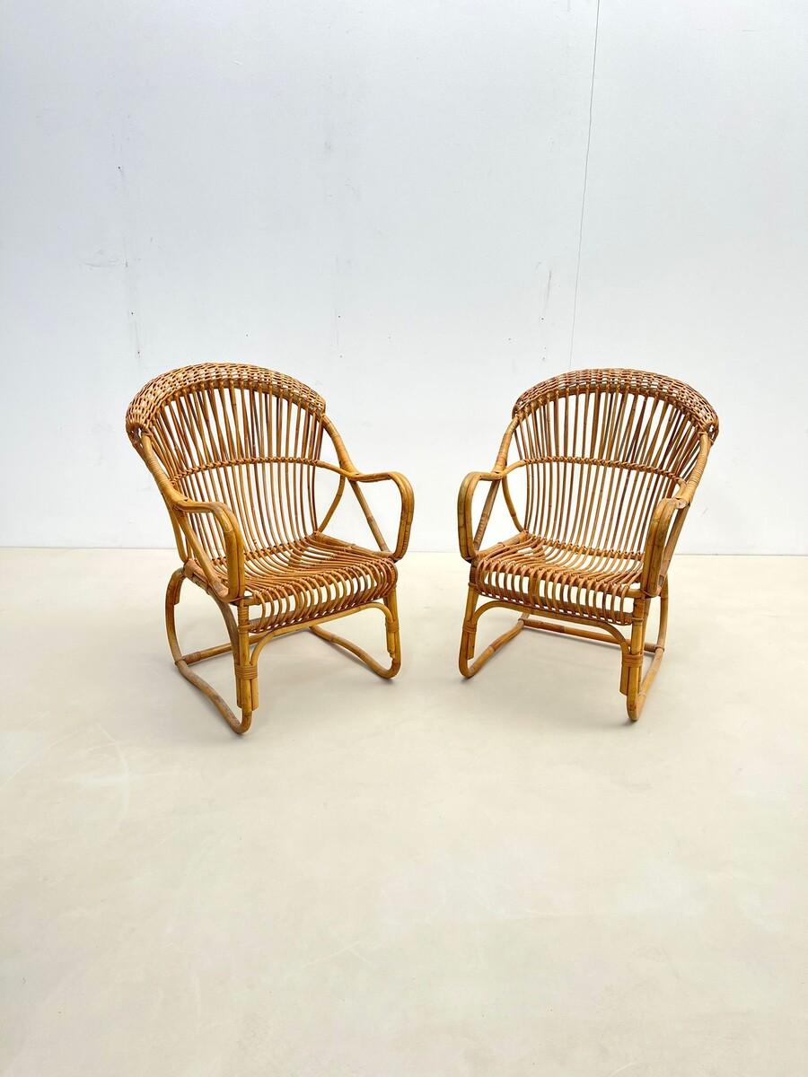 Pair of Mid-Century Modern Rattan Armchairs, Italy, 1960s For Sale 7