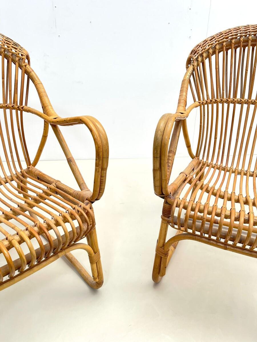 Paire de fauteuils en rotin de style mi-siècle moderne, Italie, années 1960 Bon état - En vente à Brussels, BE