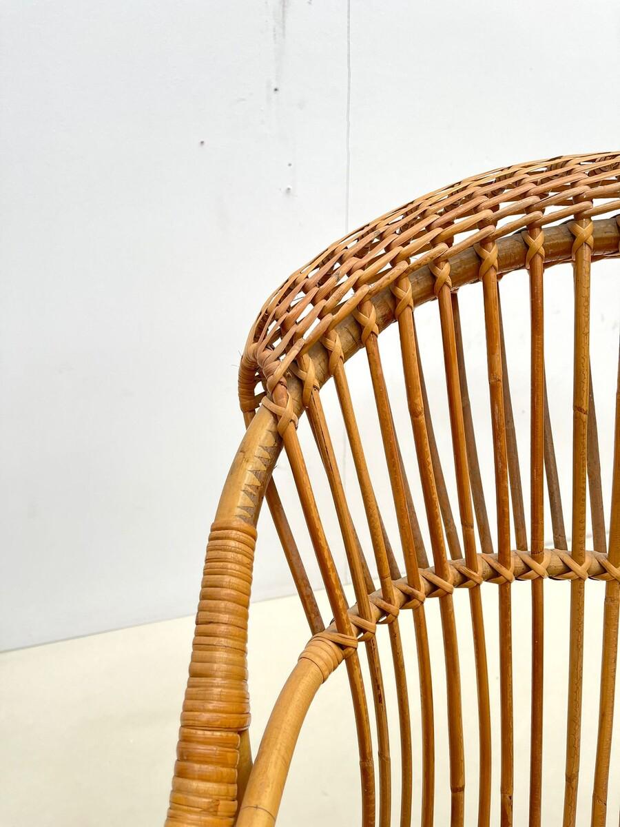 Milieu du XXe siècle Paire de fauteuils en rotin de style mi-siècle moderne, Italie, années 1960 en vente
