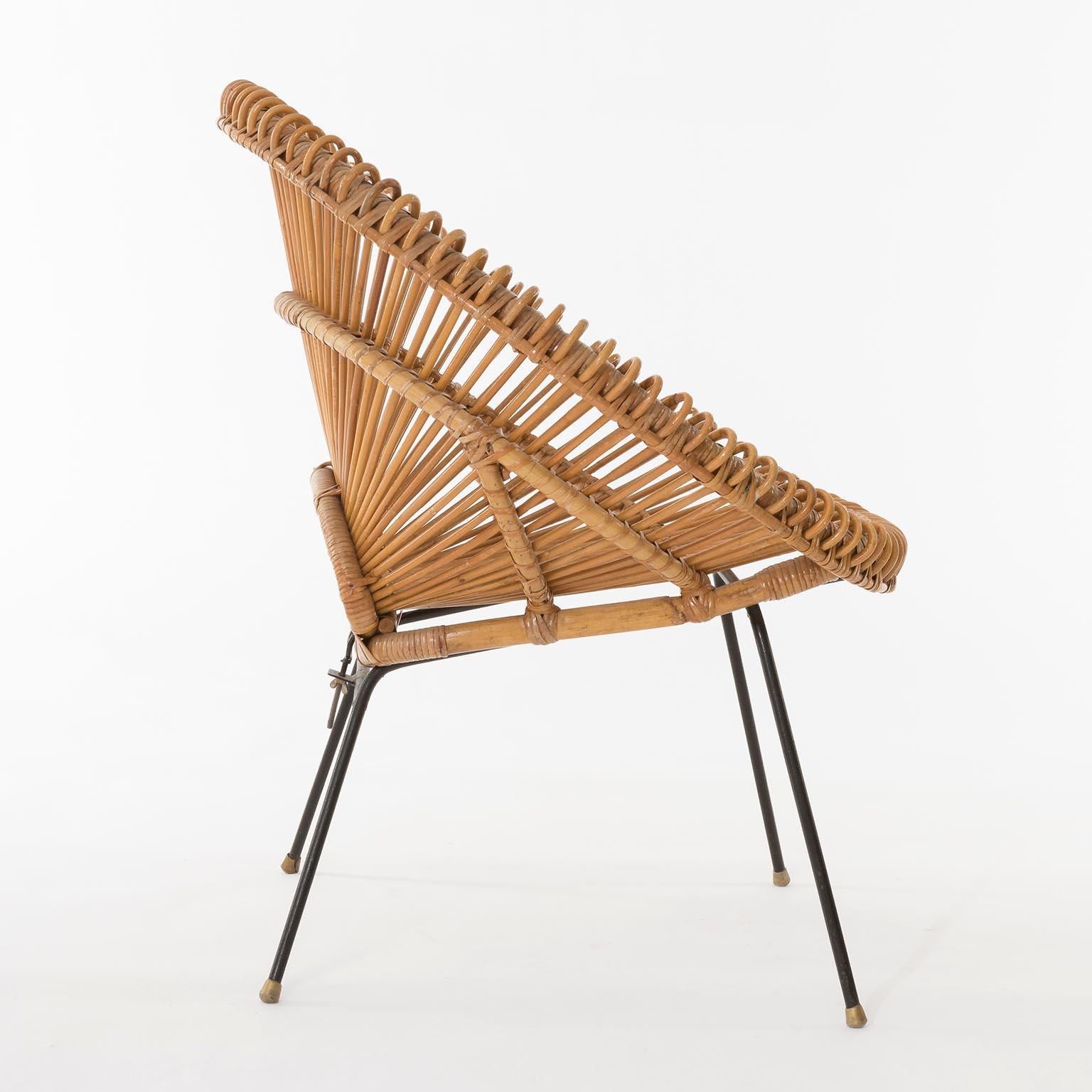 Paire de chaises en rotin et bambou modernes du milieu du siècle dernier, Janine Abraham, Dirk Rol, années 1960 en vente 3