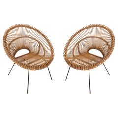 Pair of Mid-Century Modern Rattan Bamboo Chairs, Janine Abraham, Dirk Rol, 1960s