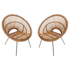 Used Pair of Mid-Century Modern Rattan Bamboo Chairs, Janine Abraham, Dirk Rol, 1960s