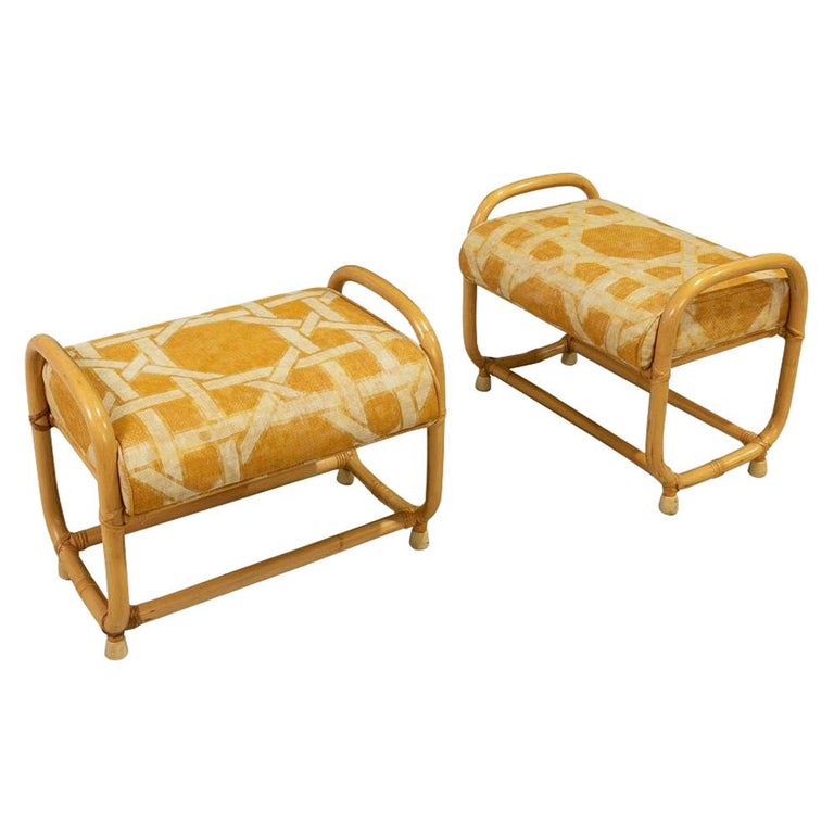 Pair of Mid-Century Modern Rattan Benches For Sale