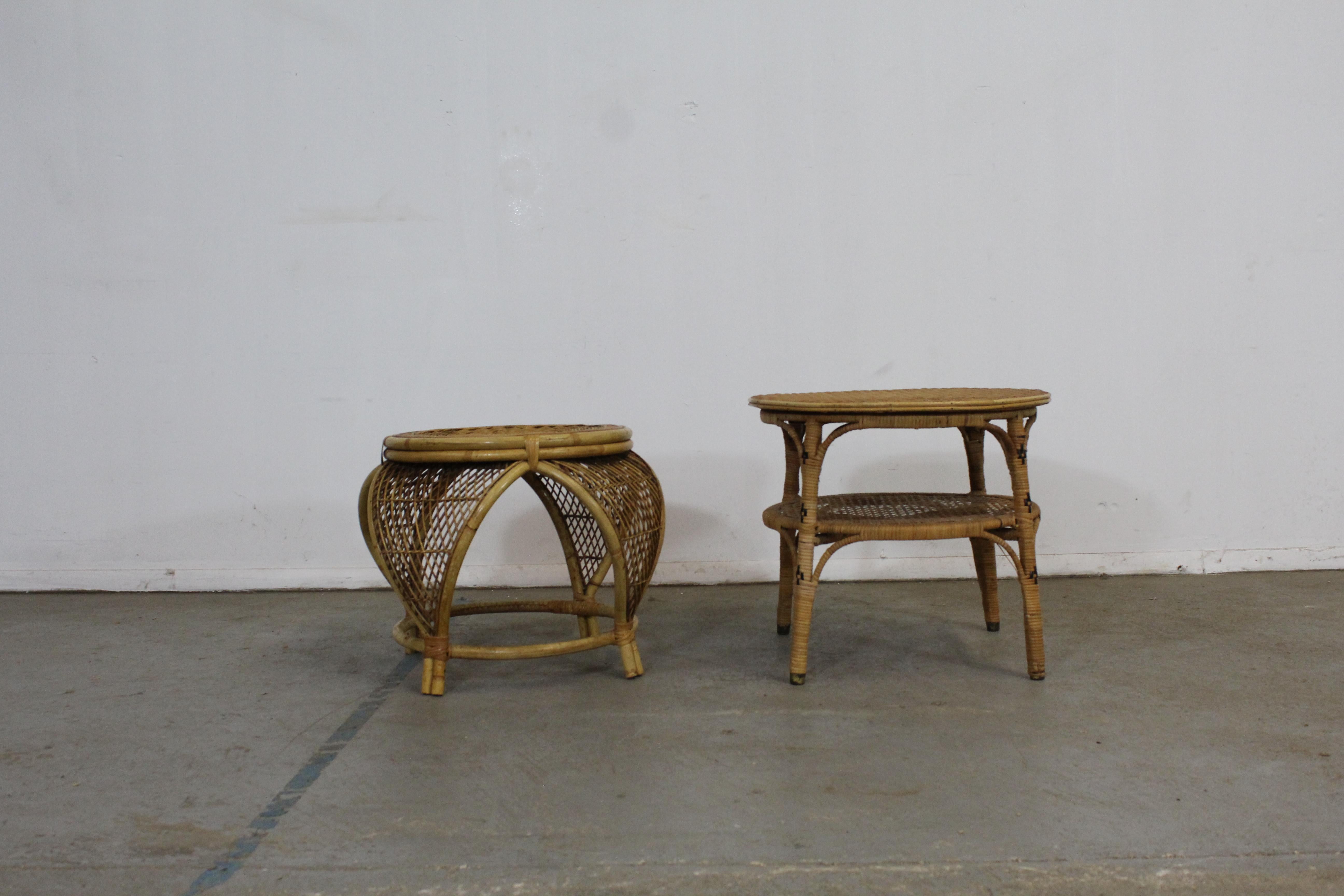 American Pair of Mid-Century Modern Rattan End Tables