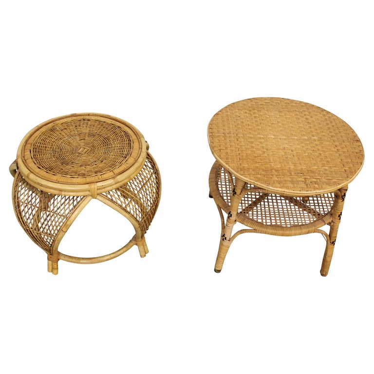 Pair of MidCentury Modern Rattan End Tables For Sale at 1stDibs