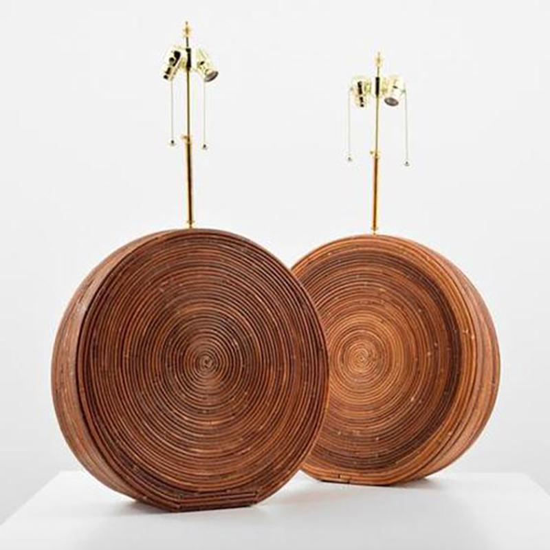 20th Century Pair of Mid-Century Modern Rattan Table Lamps For Sale