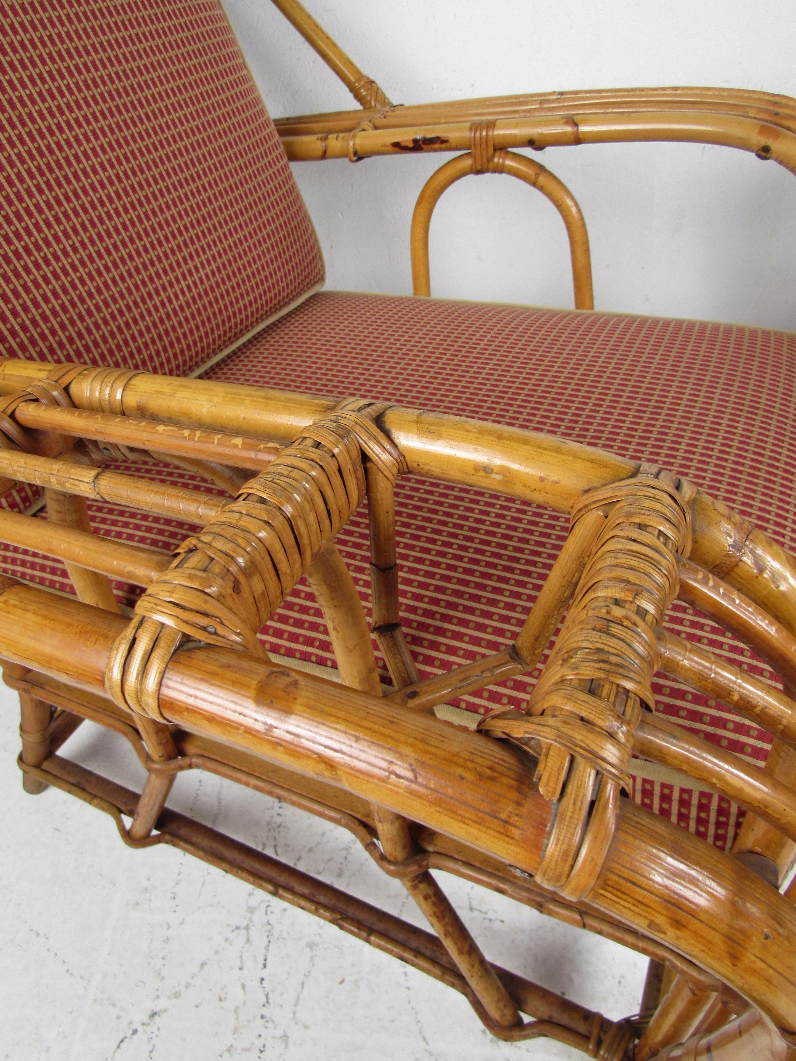 Pair of Mid-Century Modern Rattan Woven Lounge Chairs at 1stDibs