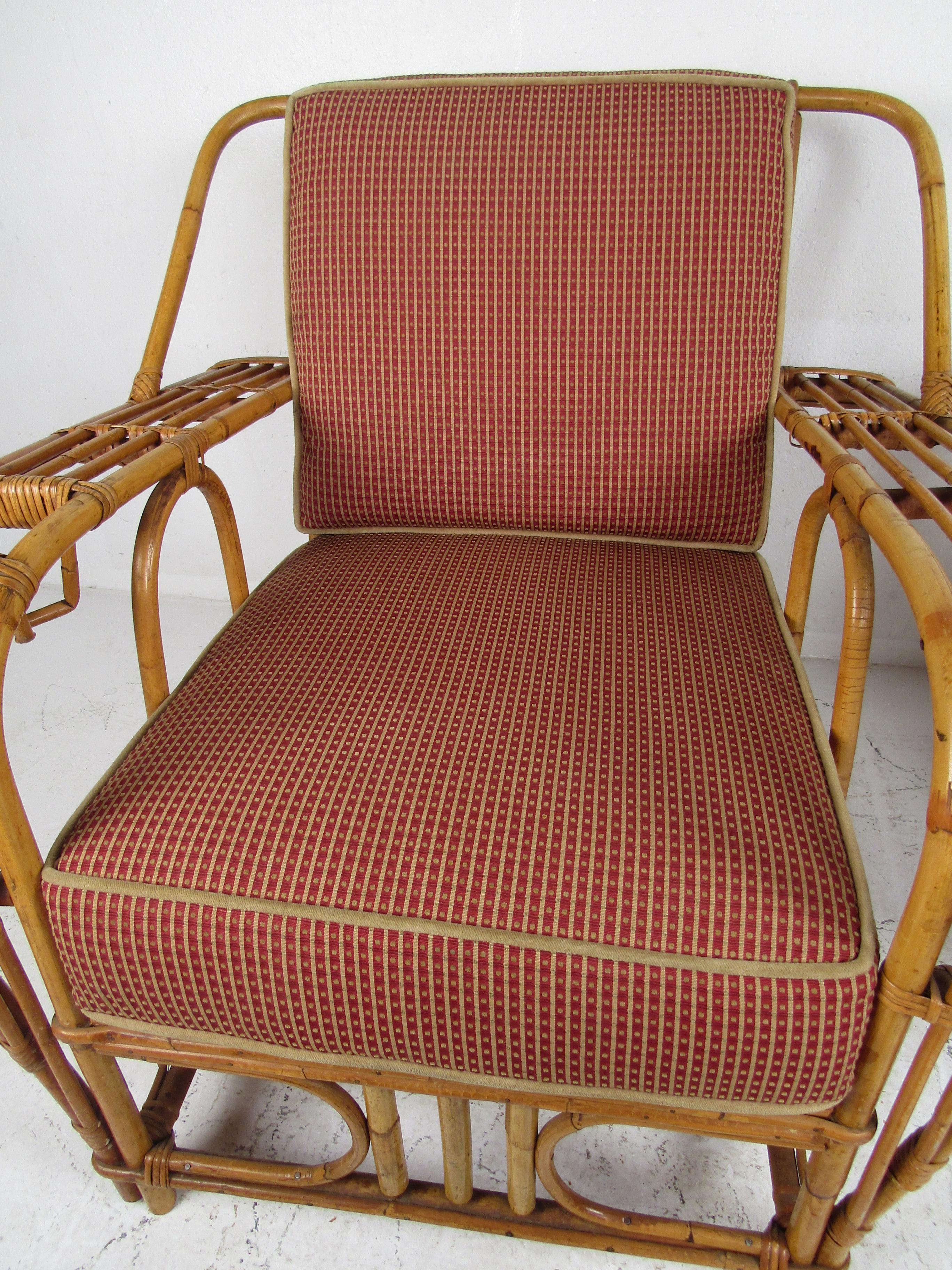 Pair of Mid-Century Modern Rattan Woven Lounge Chairs at 1stDibs