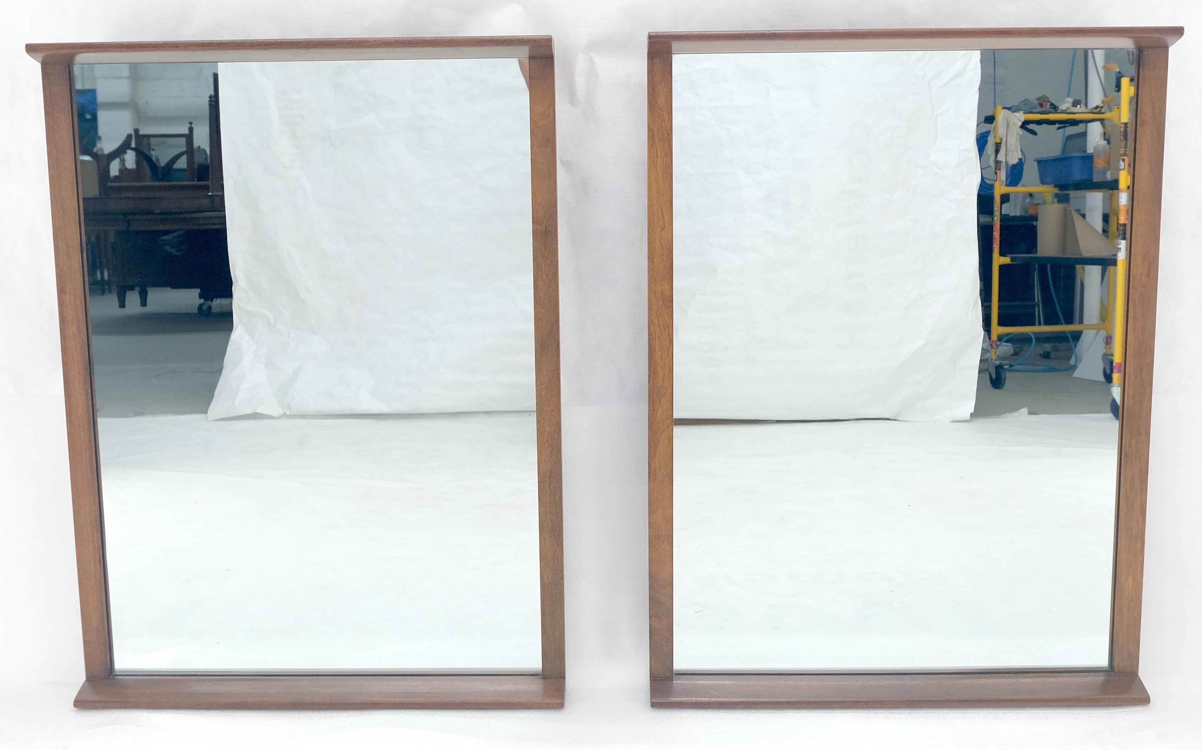 American Pair of Mid Century Modern Rectangle Walnut Wall Mirrors by John Stuart MINT! For Sale