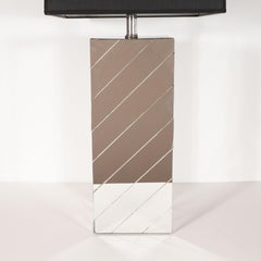 Pair of Mid-Century Modern Rectangular Mirrored Table Lamps with Nickel Fittings