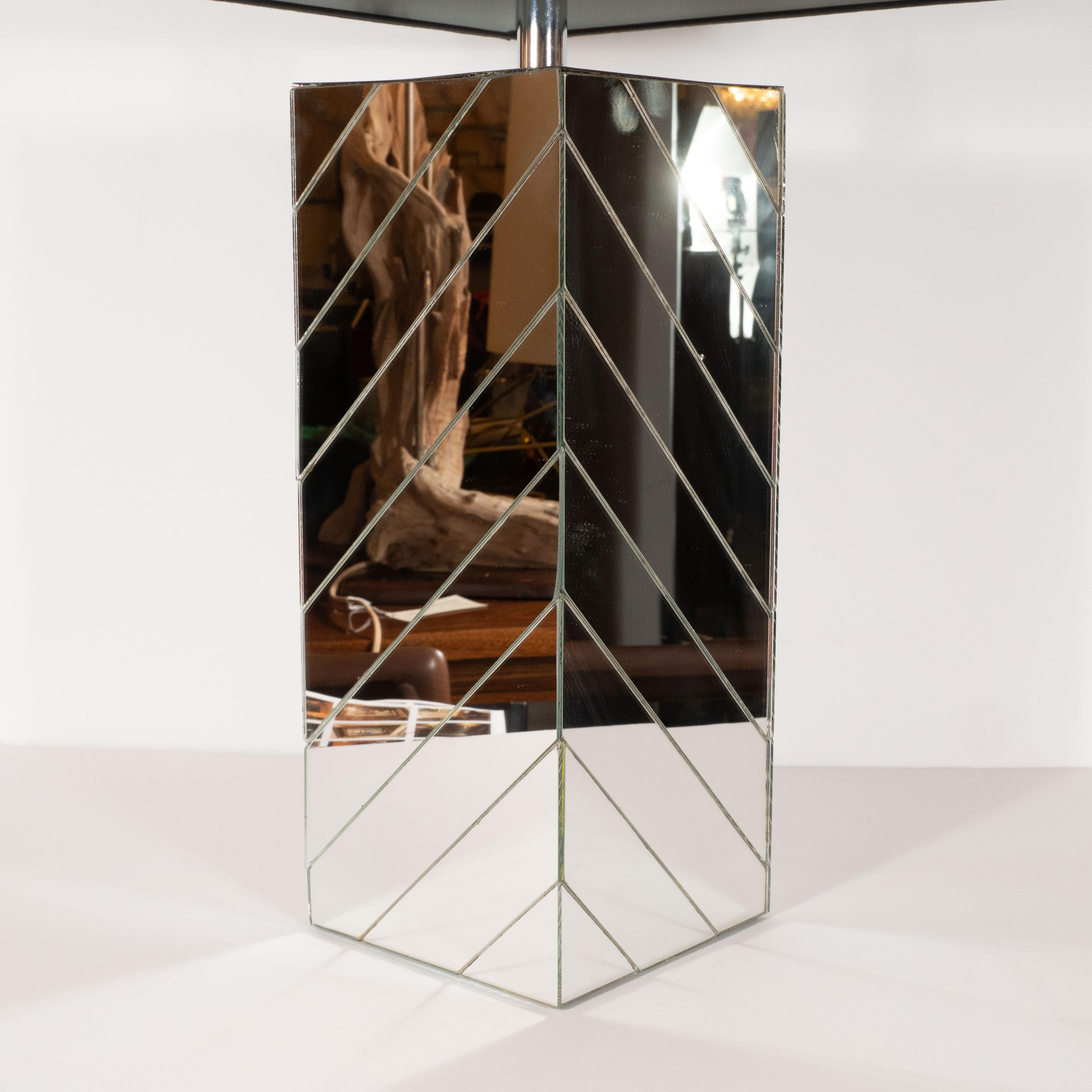 Pair of Mid-Century Modern Rectangular Mirrored Table Lamps with Nickel Fittings For Sale 1