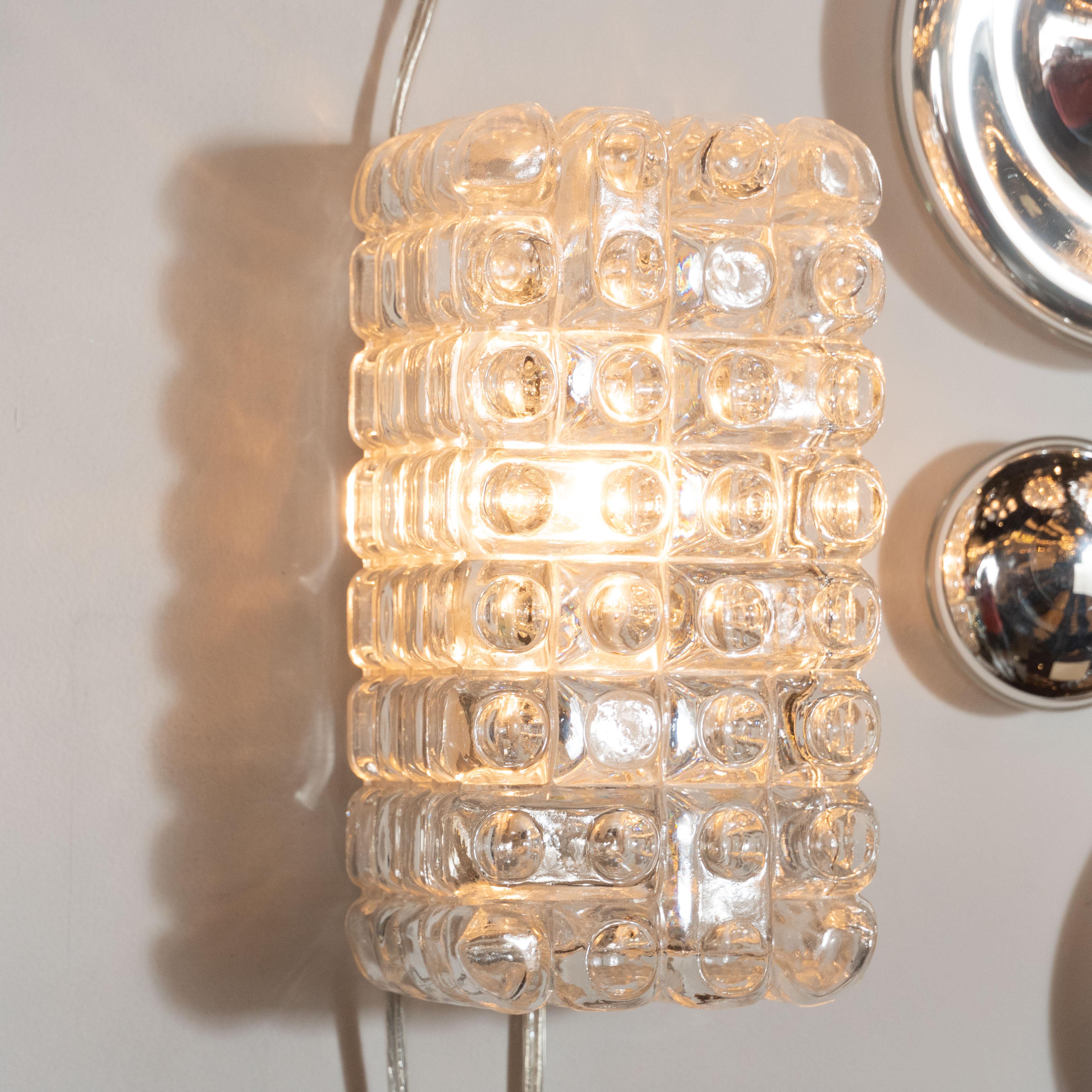 German Pair of Mid-Century Modern Rectilinear Translucent Textured Sconces by Erco