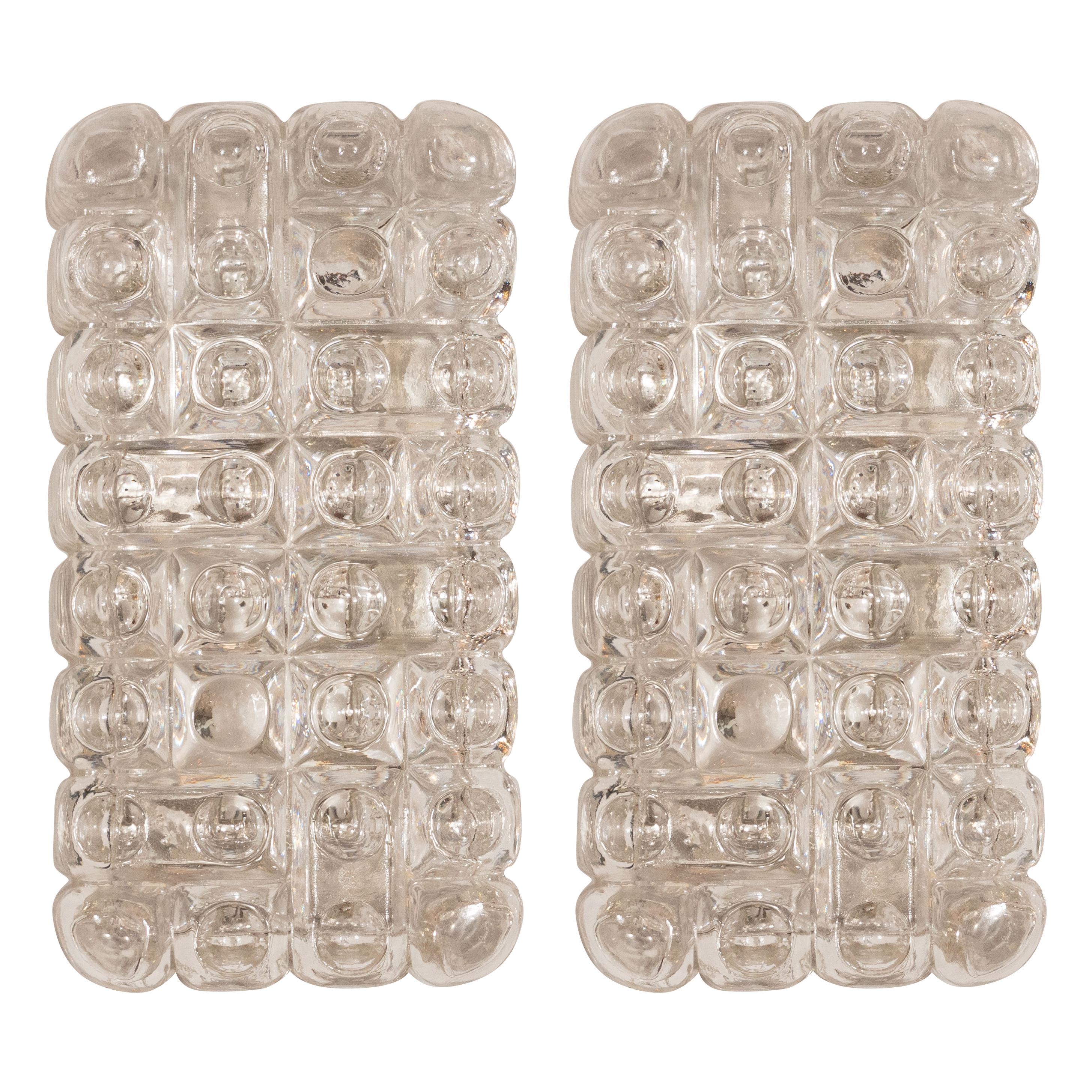 Pair of Mid-Century Modern Rectilinear Translucent Textured Sconces by Erco