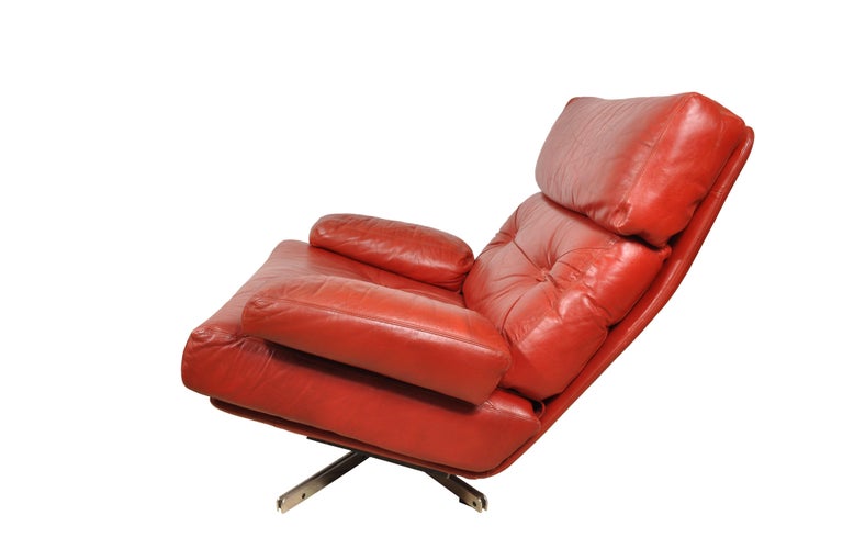 Pair of MidCentury Modern Retro Chairs Red Leather and Chrome at 1stDibs