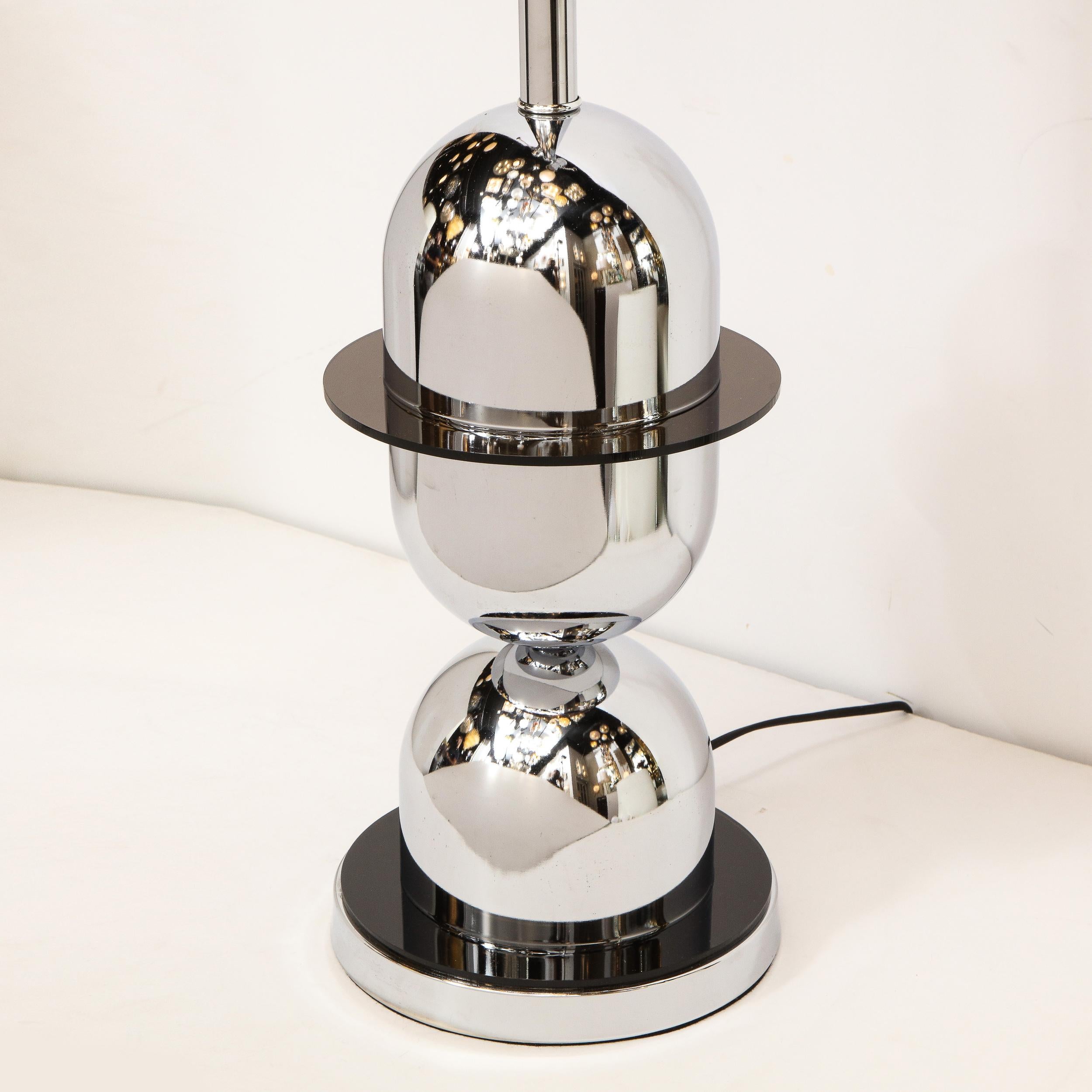 Pair of Mid-Century Modern Ringed Polished Chrome and Black Resin Table Lamps 6