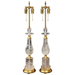 Vintage Pair of Mid-Century Modern Rock Crystal Quartz Mounted Lamps, Att. to "Bagues"