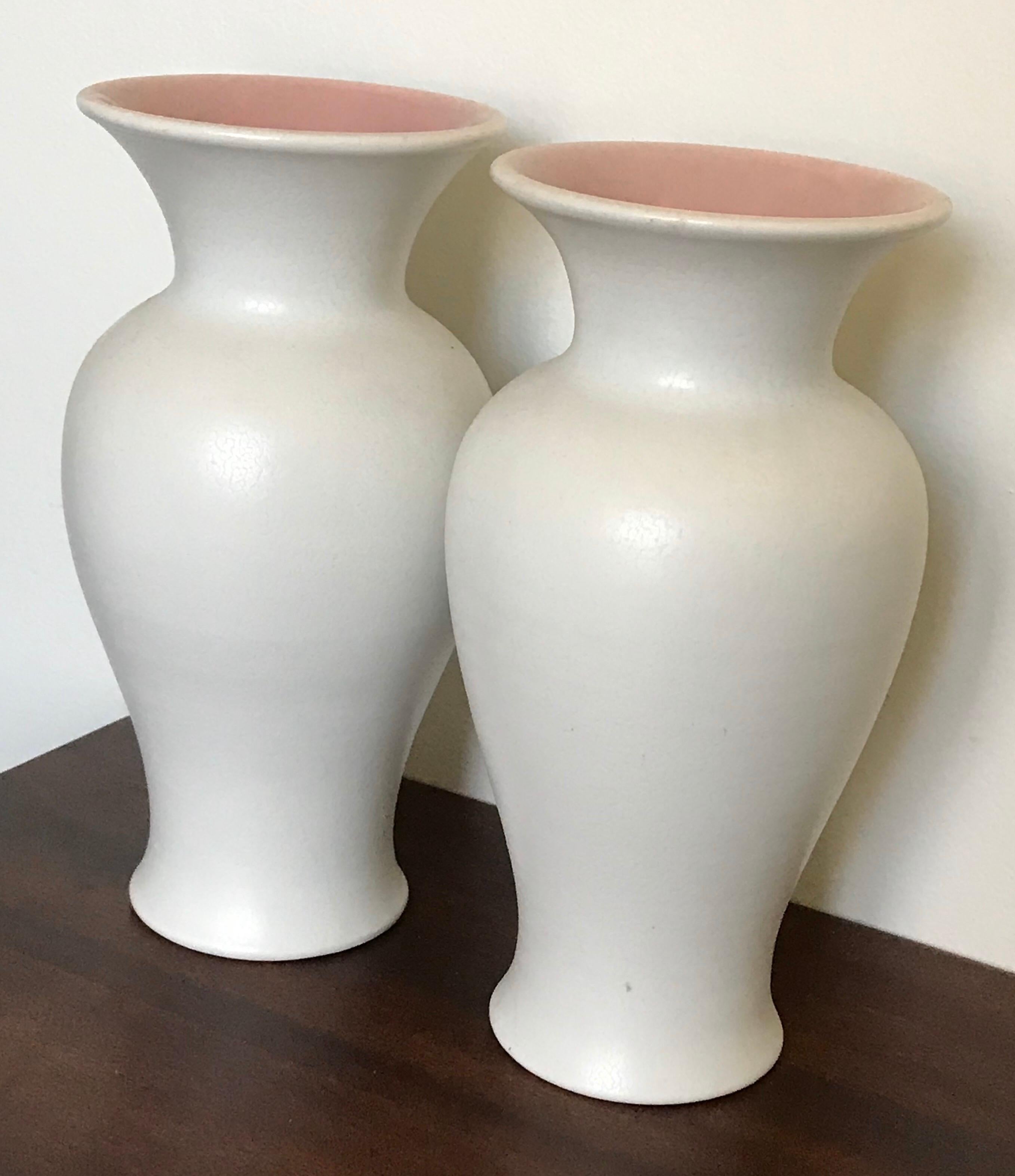 American Pair of Mid-Century Modern Rookwood Vases, Pearl White Glaze, 1927 For Sale