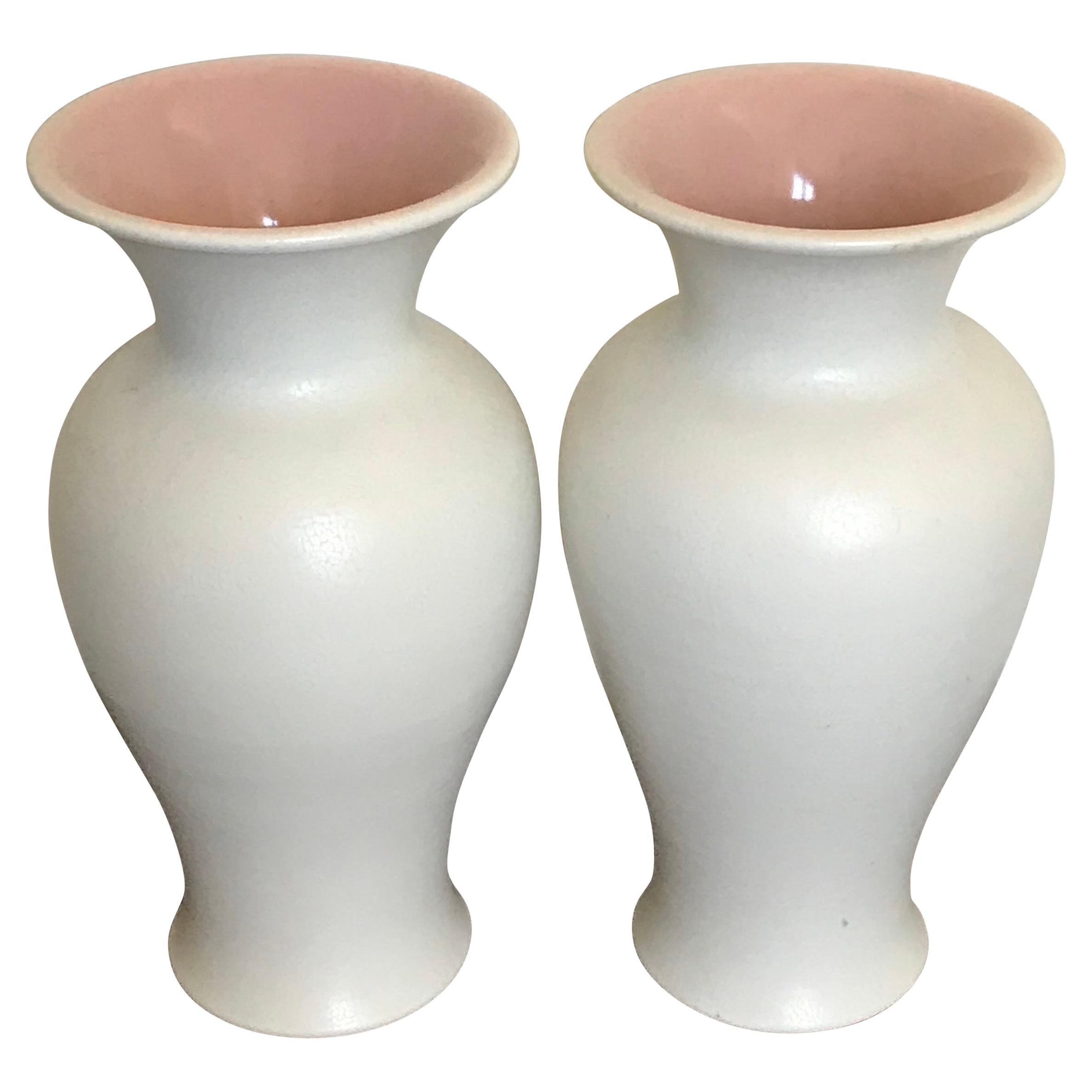 Pair of Mid-Century Modern Rookwood Vases, Pearl White Glaze, 1927