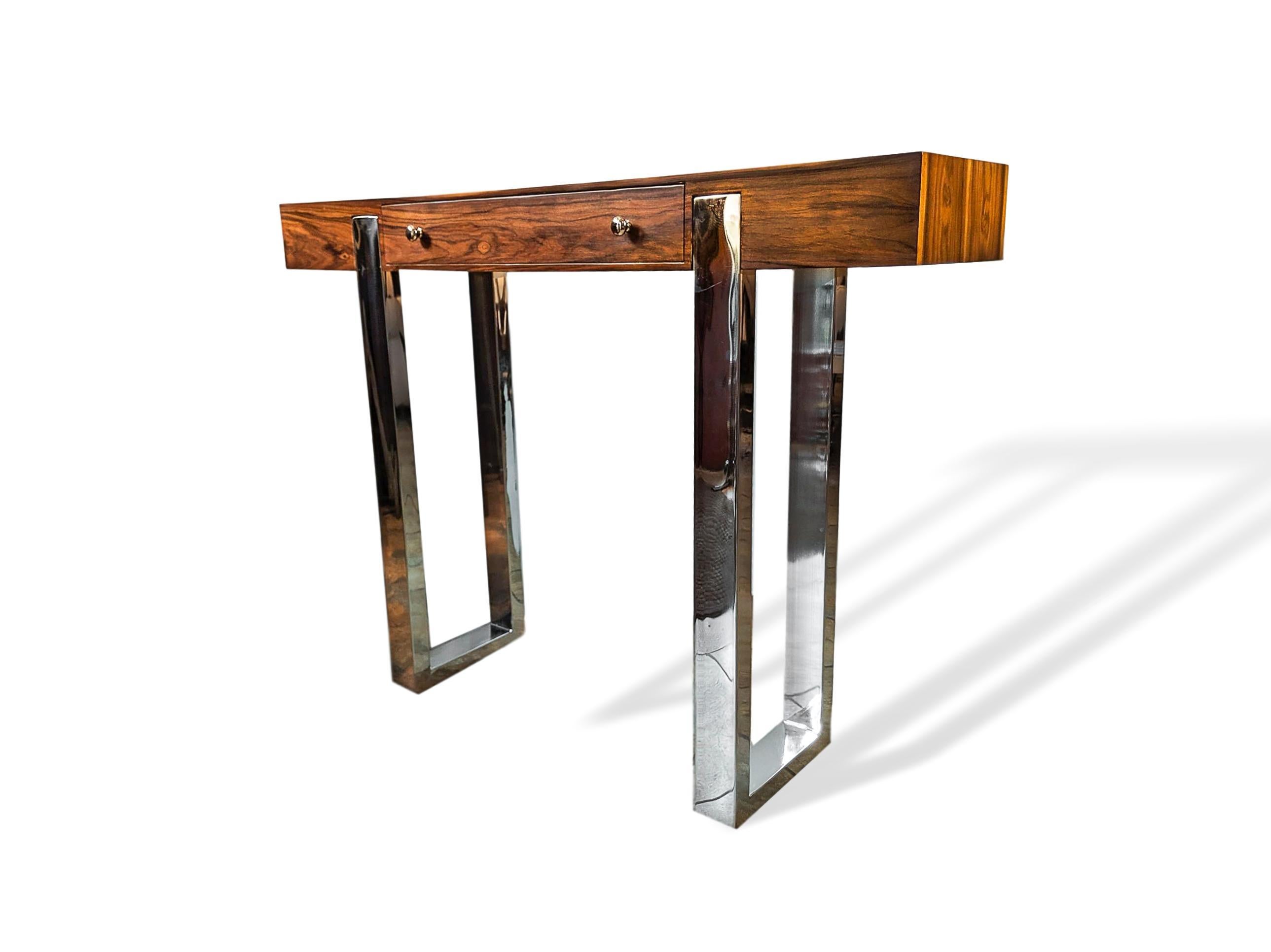 Pair of Mid-Century Modern Rosewood and Chrome Console Tables, Italian 6