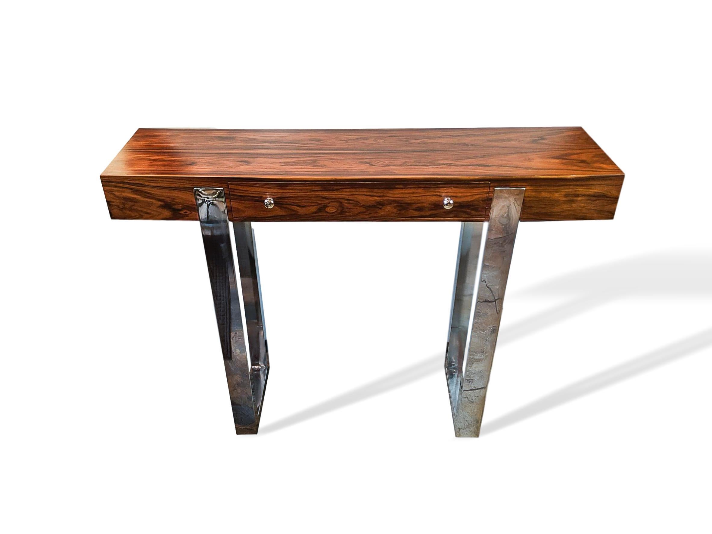 Pair of Mid-Century Modern Rosewood and Chrome Console Tables, Italian 7