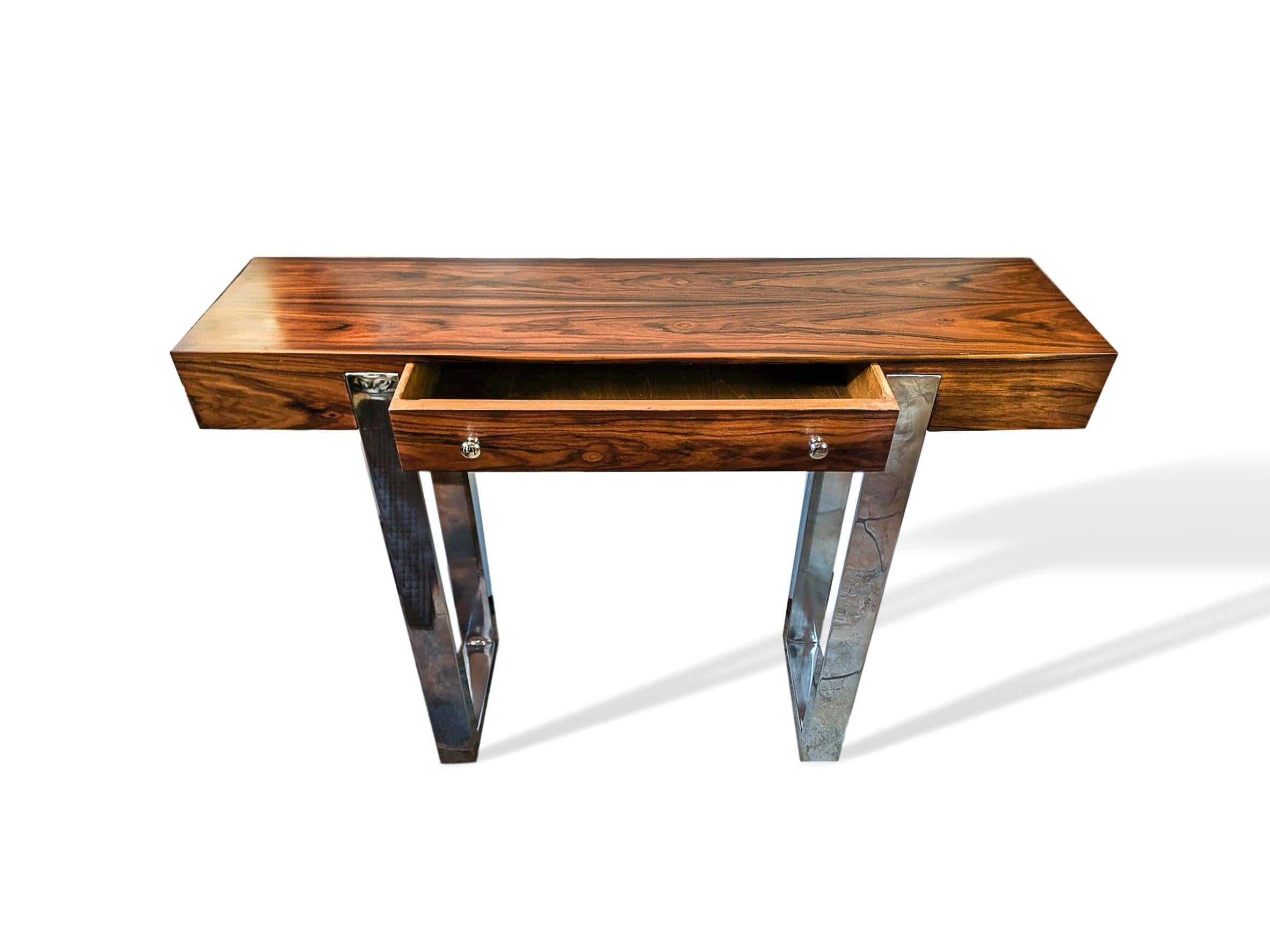Pair of Mid-Century Modern Rosewood and Chrome Console Tables, Italian 8