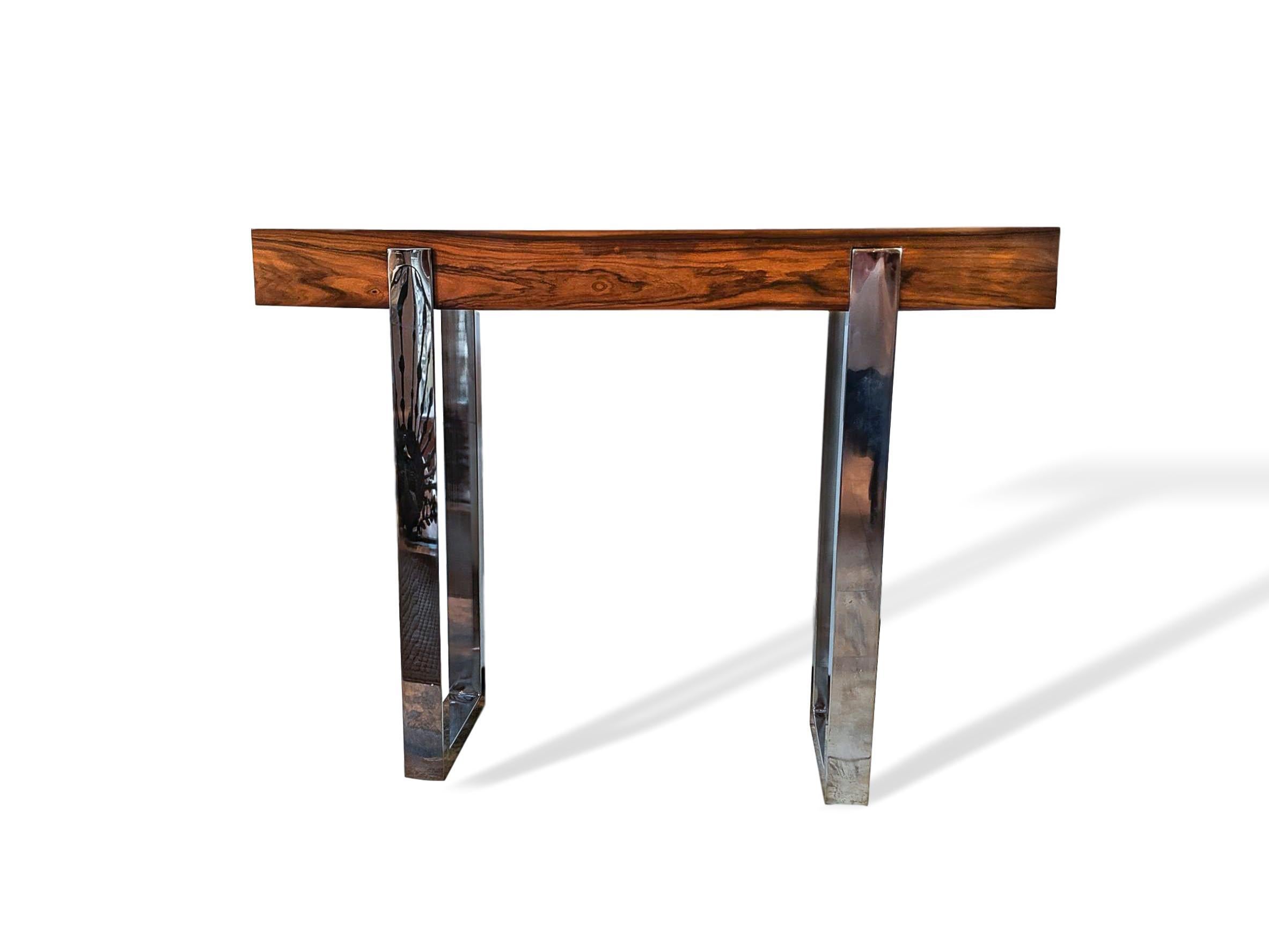 Pair of Mid-Century Modern Rosewood and Chrome Console Tables, Italian 9