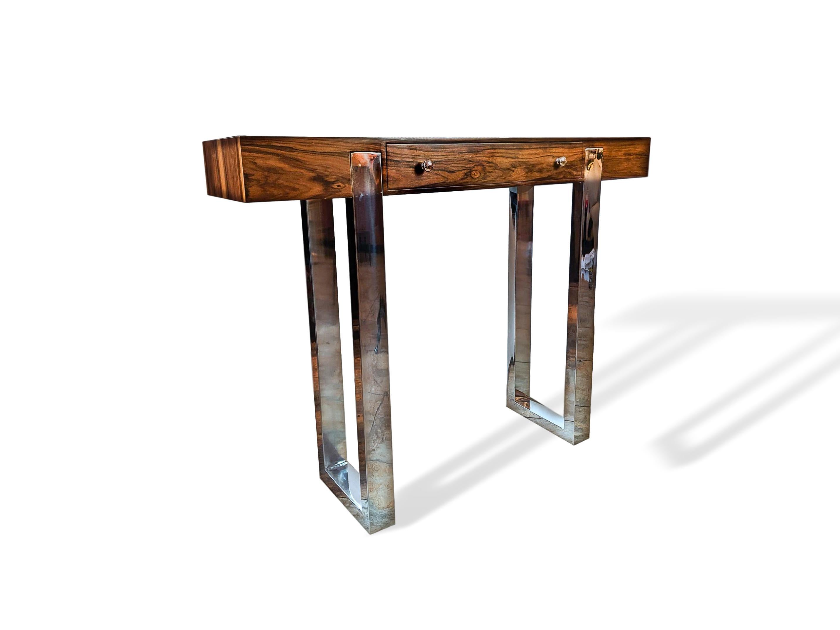 Pair of Mid-Century Modern Rosewood and Chrome Console Tables, Italian In Good Condition In Banner Elk, NC